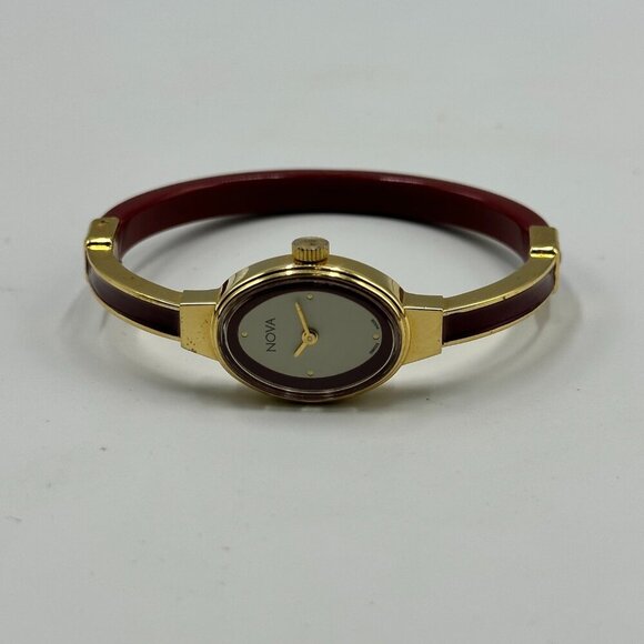 Vintage Nova Watch Women Gold Tone Maroon Bangle Band Manual Wind 6.5 inch main image 11